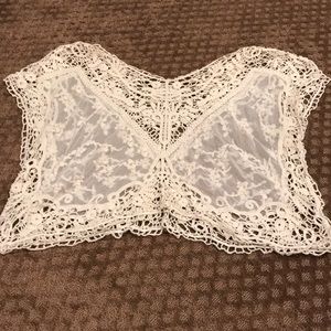 Crochet and mesh cream top